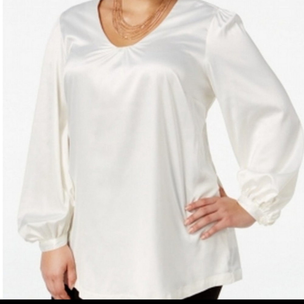 Seven7 High Low Top Size 0X Silky Puff Sleeve NWT - Picture 5 of 10